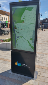 Photo showing new digital screen in Market Square, St Neots.